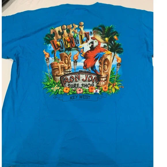 Tiki Loungin Ron Jon Surf Shop Key West Blue Graphic T-shirt - Picture 2 of 7